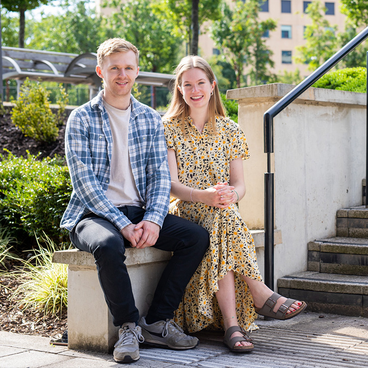 Andy & Grace sitting outside of Nexus, Leeds